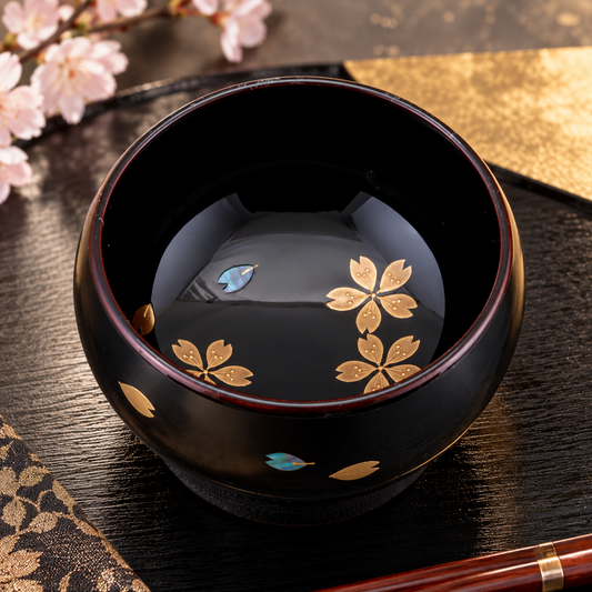 WAJIMA LACQUERWARE GUINOMI TAME-NURI SAKURA MAKI-E