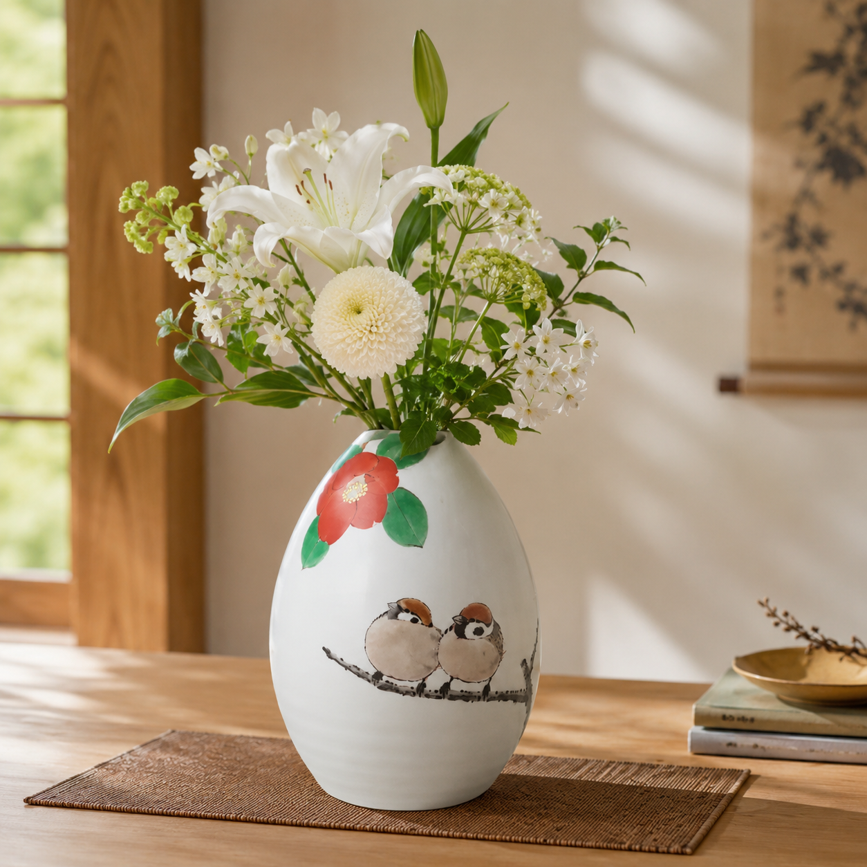 KUTANI JAPANESE SINGLE FLOWER VASE KUCHINAMI HOUDAN-GATA DAI SNOW NIJAKU-ZU / TOSHITO NAKAMURA