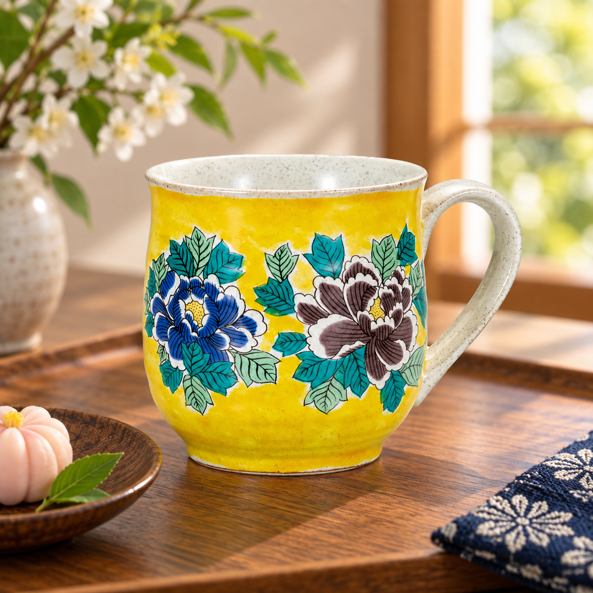 KUTANI WARE MUG CUP YOSHIDAYA BOTAN  STYLE