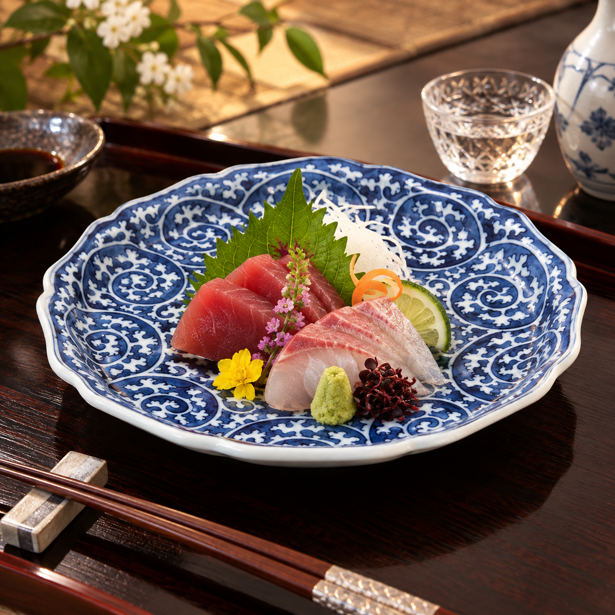 ARITA WARE SOMETSUKE KARAKUSA PLATE