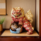 KUTANI WARE STANDING LION WITH DRAGON SCULPTURE – PREMIUM JAPANESE PORCELAIN GUARDIAN STATUE, HANDCRAFTED KUTANI SHISHI OKIMONO