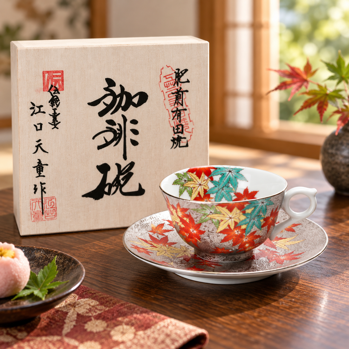ARITA WARE “PLATINUM MAPLE” COFFEE CUP & SAUCER / KINRYU KILN