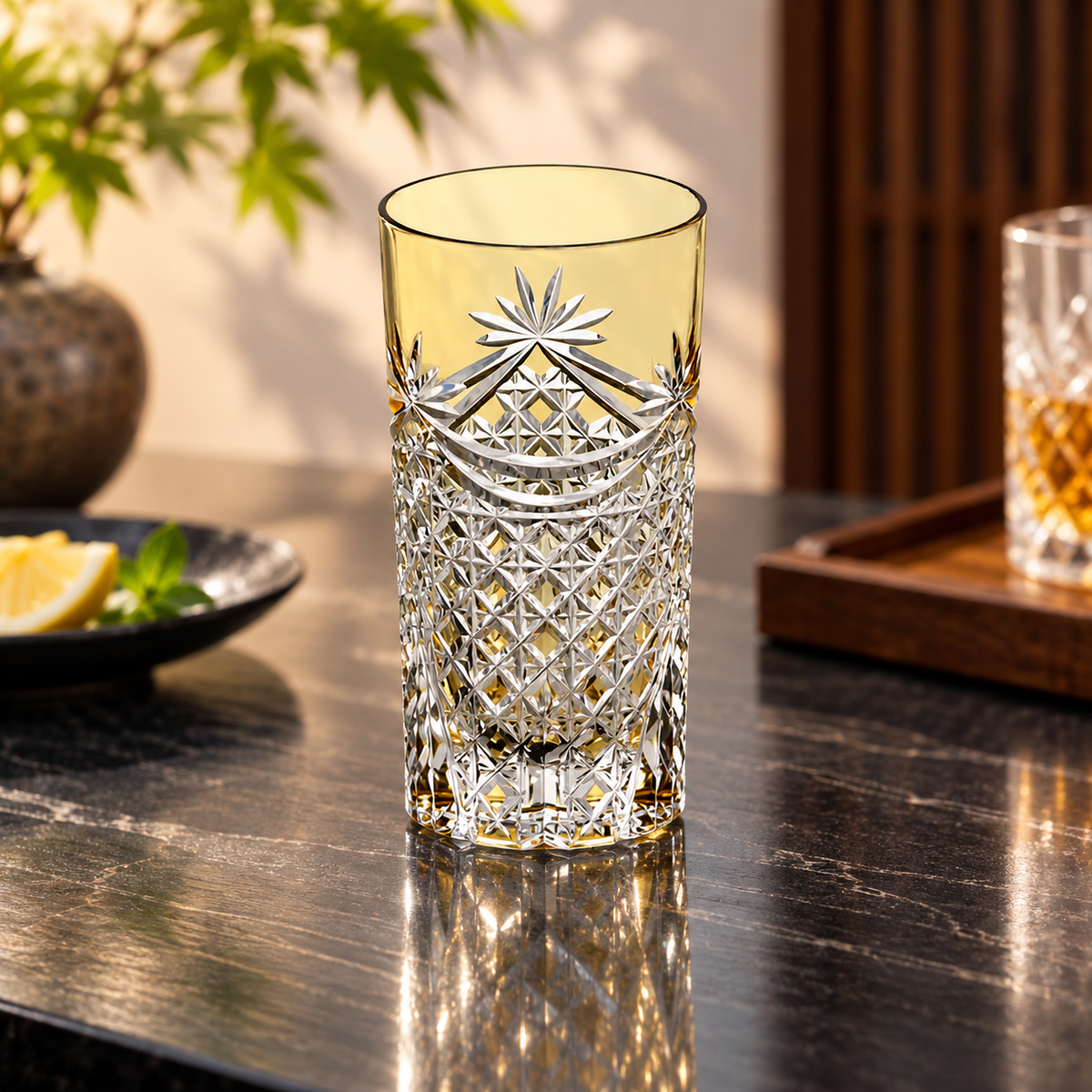 EDO KIRIKO TUMBLER SQUARE BASKET WEAVE PATTERN WITH MAKUHIDA
