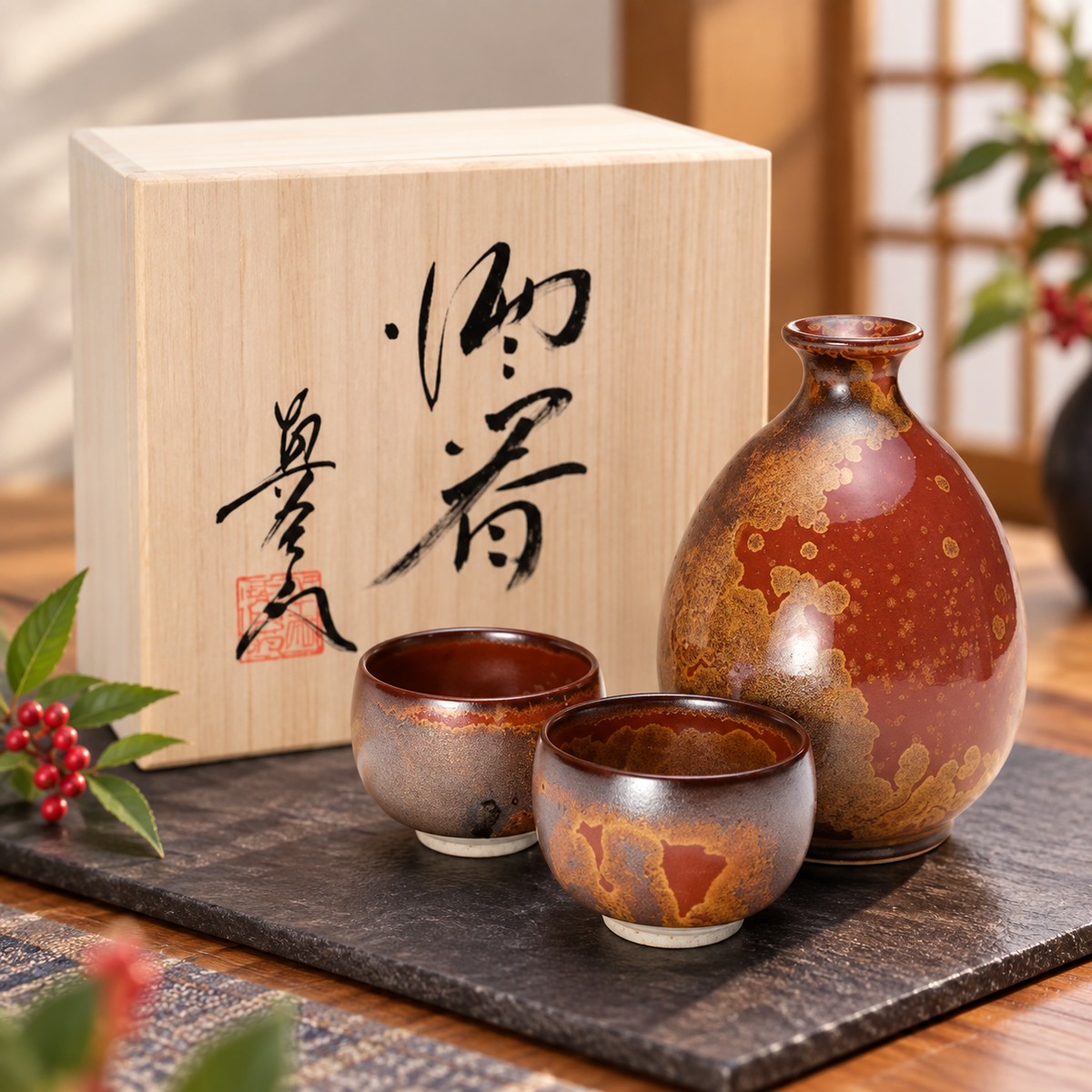 ARITA WARE KINKA PATTERN SAKE SET / SHINEMON KILN