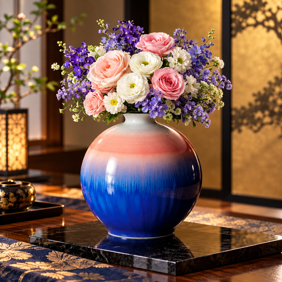 KUTANI WARE YUSAI GLAZED ART VASE “SHŌJŌ” / TOKUDA YASOKICHI IV