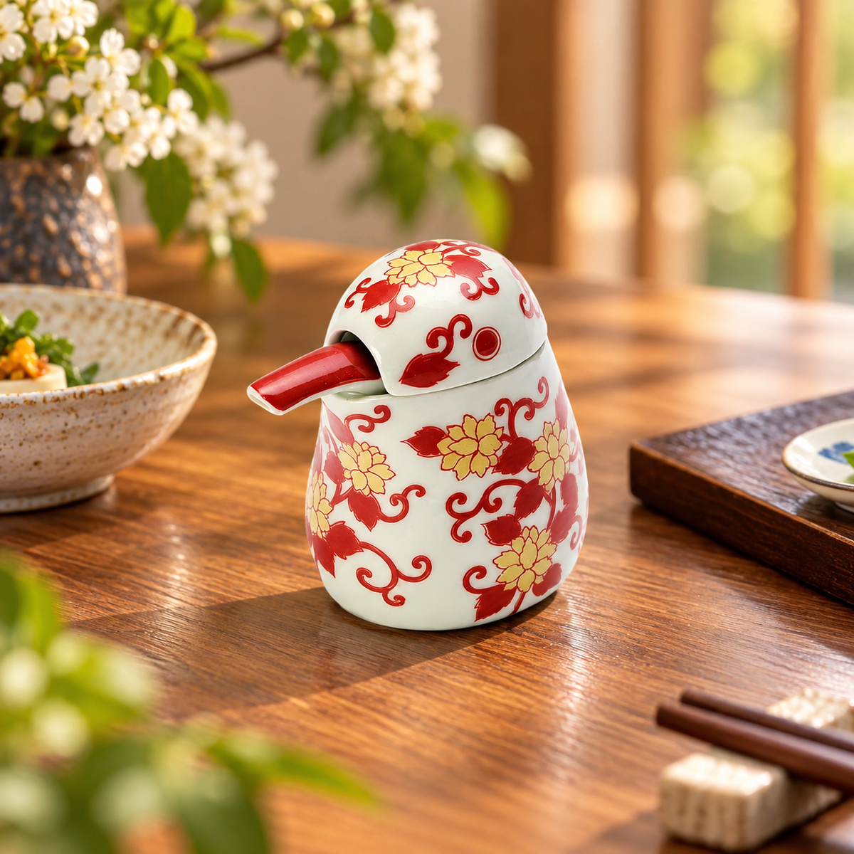 ARITA WARE KINGFISHER ORNAMENT – NISHIKI RED KARAKUSA
