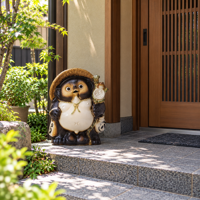 SHIGARAKI WARE TANUKI FIGURINE – FUKUFUKU TANUKI, SIZE 18
