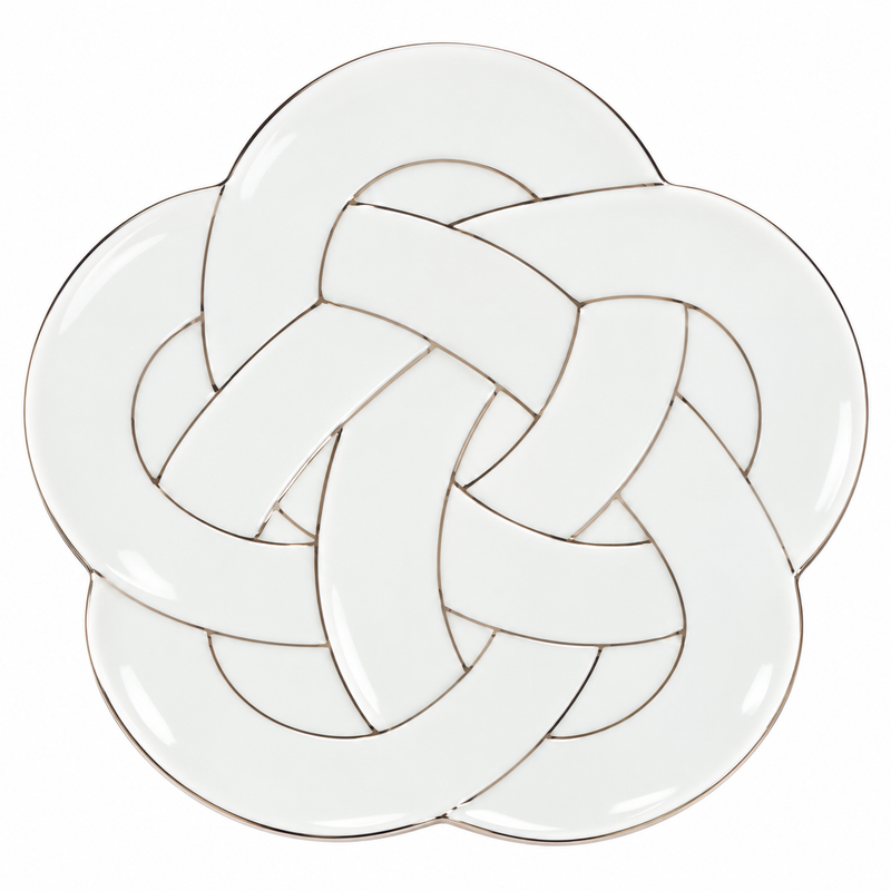 ARITA WARE WHITE PORCELAIN PLATE WITH PLATINUM LINES – UME KNOT DESIGN / TASEI KILN
