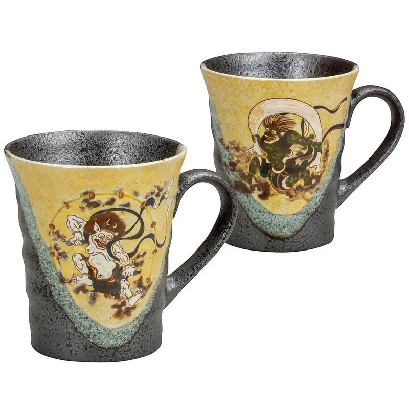 JAPANESE KUTANI PORCELAIN MUG PAIR – FUJIN AND RAIJIN DESIGN