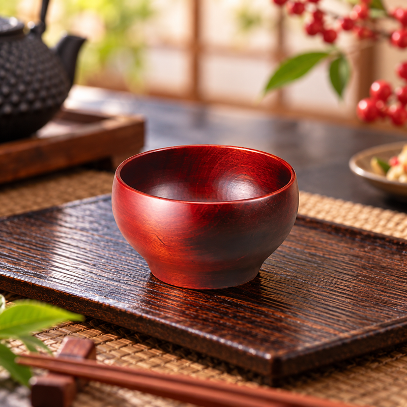 YAMANAKA LACQUERWARE SAKURA ROUND BOWL RED(S SIZE)