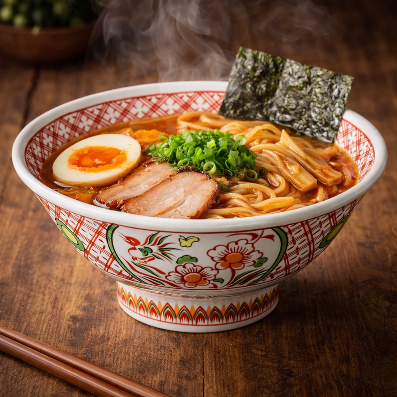 MINO WARE MANREKI FOOTED 7″ RAMEN BOWL | JAPANESE CERAMIC NOODLE BOWL | MADE IN JAPAN