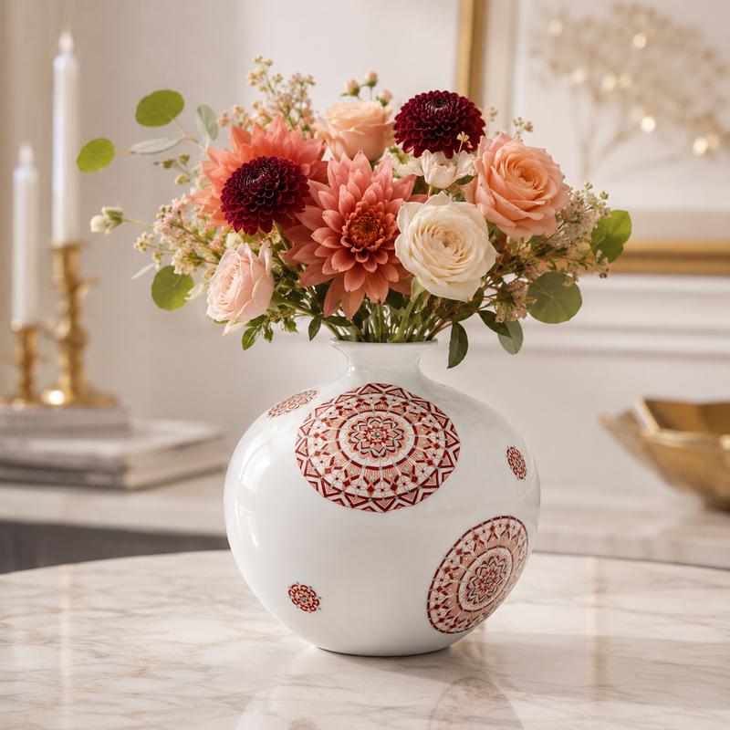 KUTANI WARE FLOWER VASE AKAE MARUMON /TAISHI KLIN