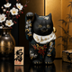 KUTANI WARE LUCKY CAT WHITE AND PLATINUM MORI WITH PALE BLUE BEADING (INCLUDES NAMEPLATE) / KINGYOKU NAKADA