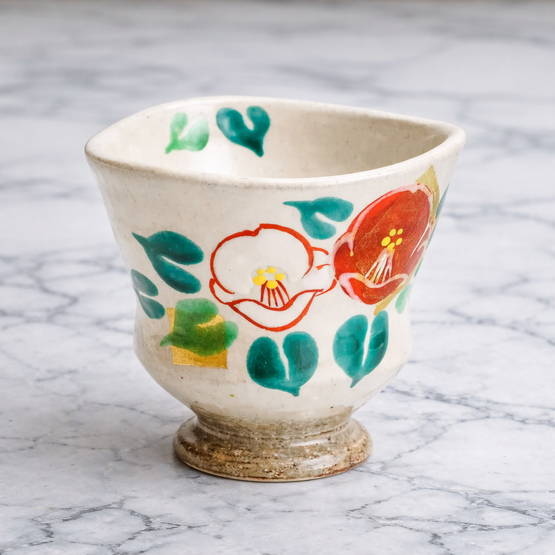 KUTANI JAPANESE YUNOMI GOLD LEAF CAMELLIA/KOKUZOU KLIN