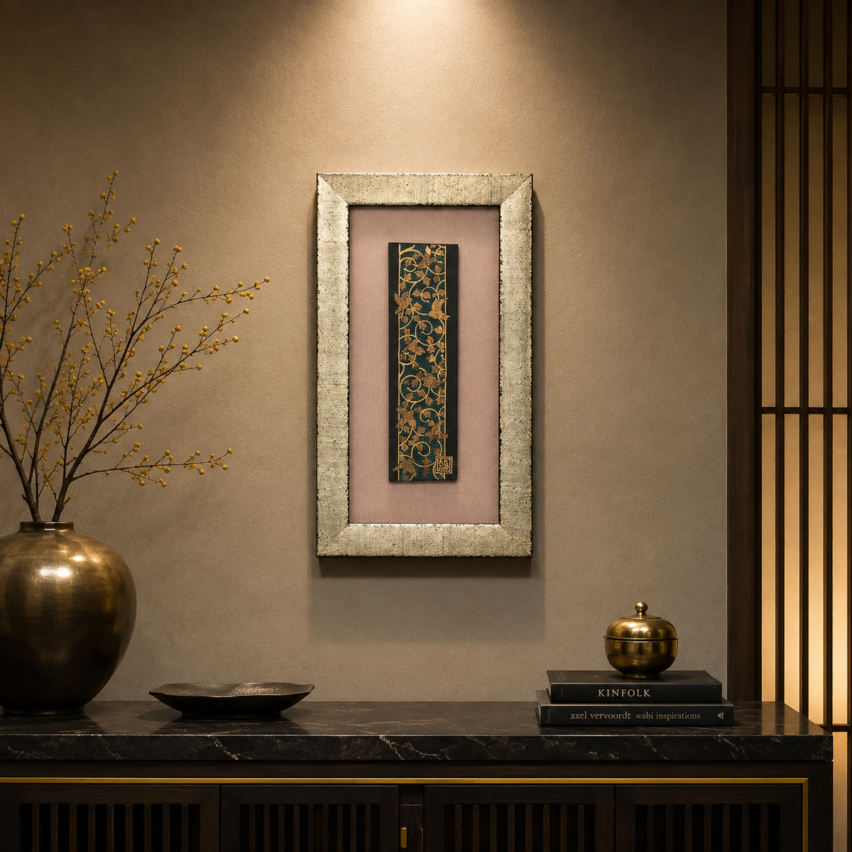 KUTANI WARE CERAMIC PLAQUE AOCHIBU TORI KARAKUSA