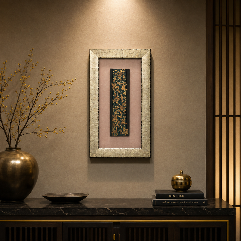 KUTANI WARE CERAMIC PLAQUE AOCHIBU TORI KARAKUSA