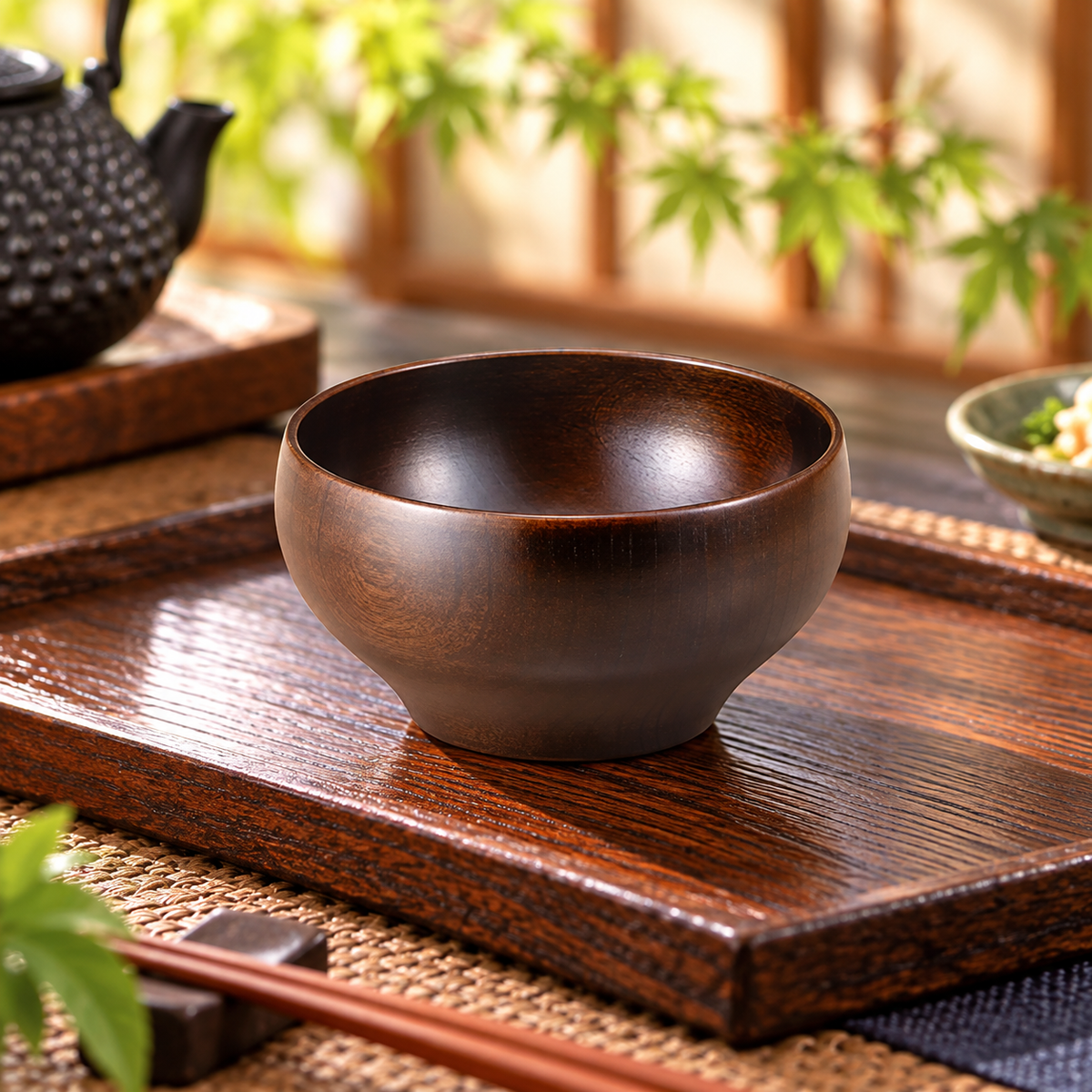 YAMANAKA LACQUERWARE SAKURA ROUND BOWL DARK BROWN (L SIZE)