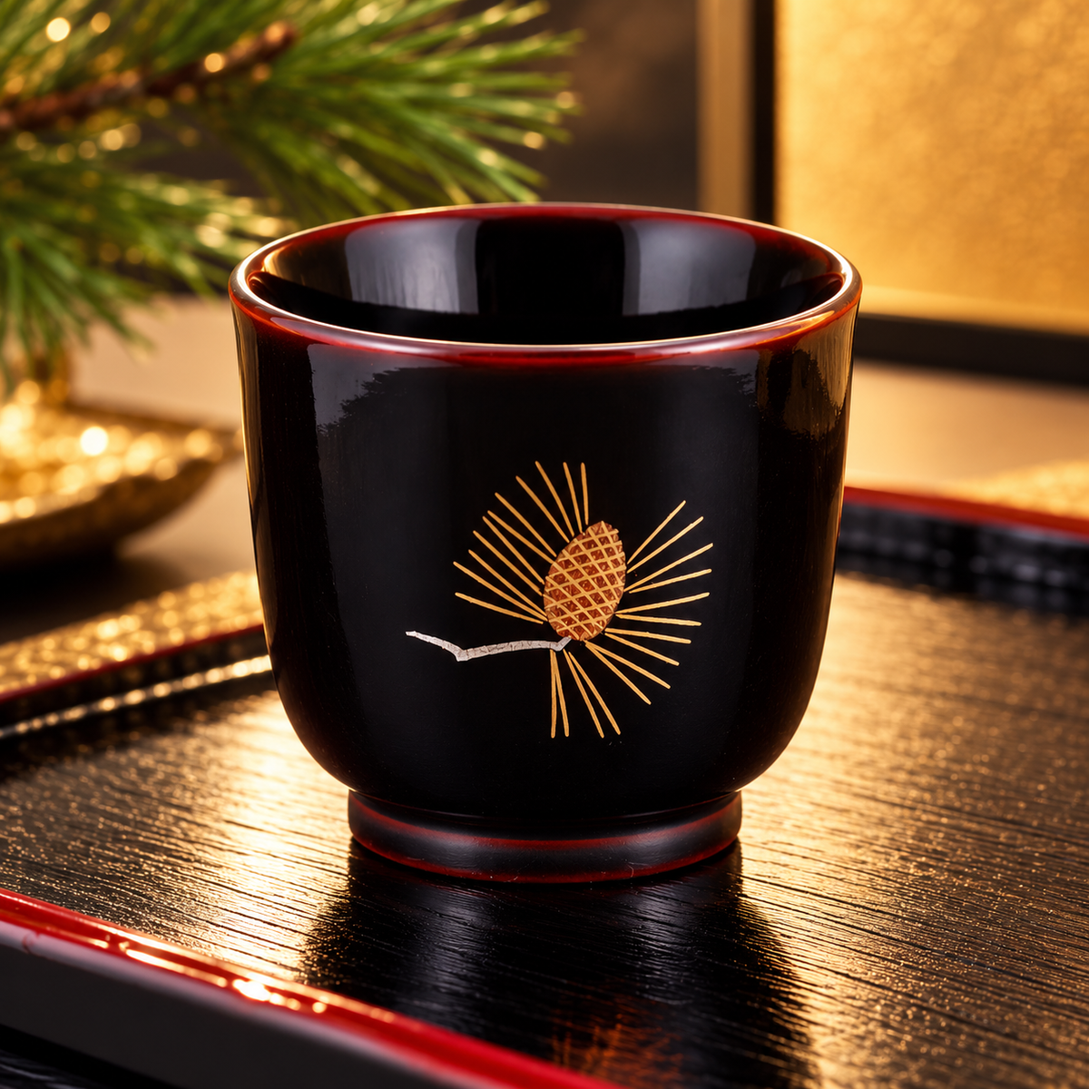 WAJIMA LACQUERWARE GUINOMI TAME-NURI PINE MAKI-E