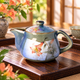 KUTANI WARE TEAPOT – SILVER-GLAZED BLUE LILY / BIZAN KILN