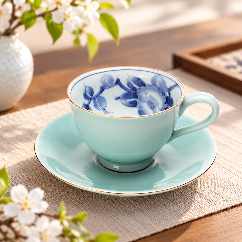 ARITA WARE COFFEE CUP & SAUCER “CAMELLIA”