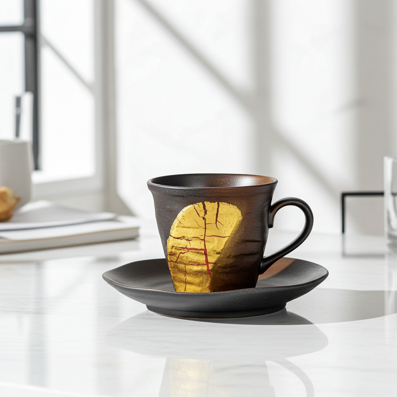 KUTANI WARE CUP & SAUCER – GOLD LEAF DECORATION (GIFT BOX)