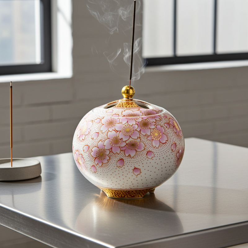 KUTANI WARE INCENSE BURNER KINRANTE SAKURA / YOSHINORI FUKUDA