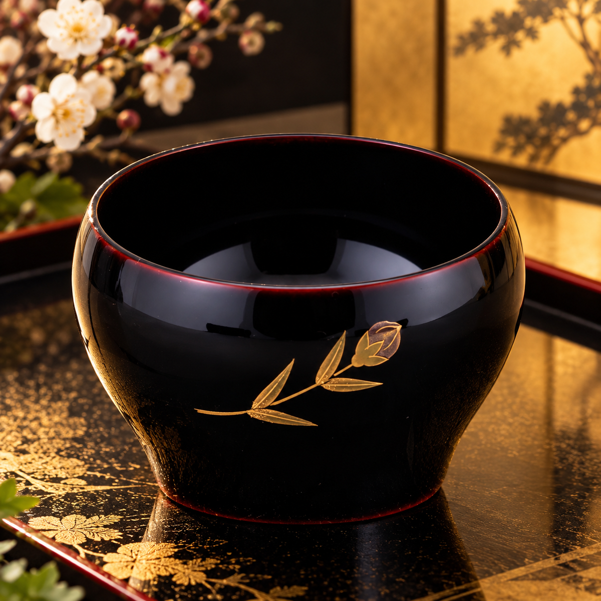 WAJIMA LACQUERWARE GUINOMI TAME-NURI GENTIAN MAKI-E
