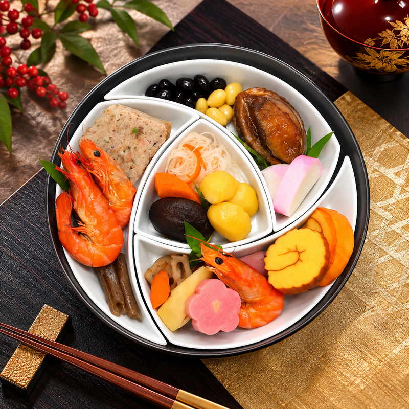 ARITA WARE  BLACK GLAZE FOUR-TIER JEWEL-SHAPED JUBAKO BENTO BOX – RISO KILN