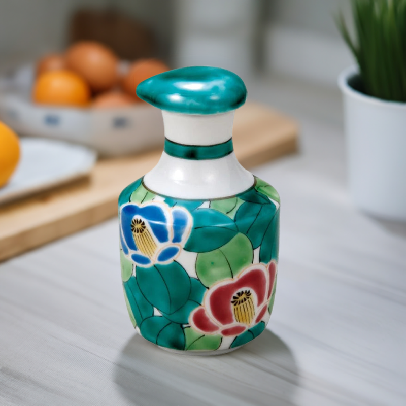 KUTANI WARE SOY SAUCE DISPENSER (SMALL)KYO-SAZANKA DESIGN, BIZAN KILN, JAPANESE CERAMIC SAUCE CONTAINER