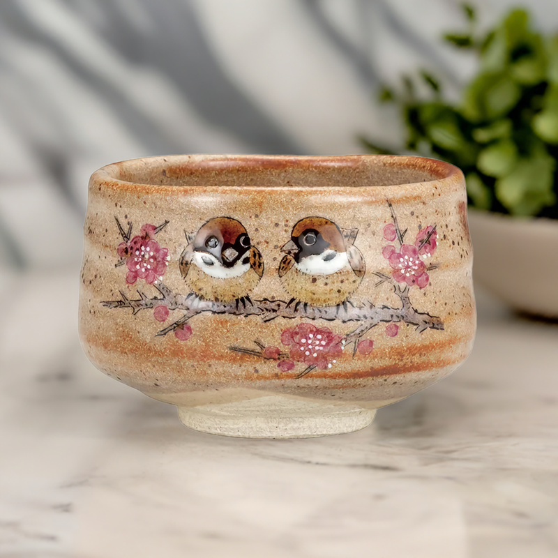 KUTANI WARE MATCHA BOWL – HANDCRAFTED JAPANESE TEA CEREMONY CHAWAN ‘SPARROW