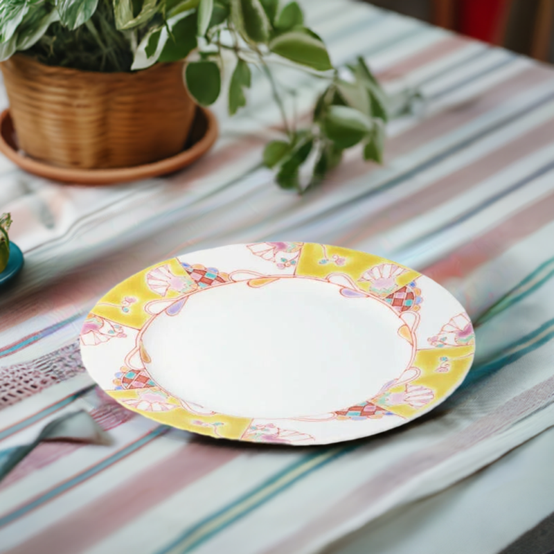 KUTANI WARE PLATE UNDERWATER FLOWER YELLOW /GINSYUU KLIN