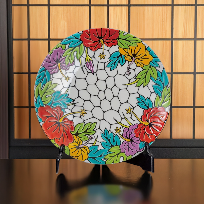 KUTANI WARE DECORATIVE PLATE AYA HIBISCUS / TAKAYUKI HASEGAWA