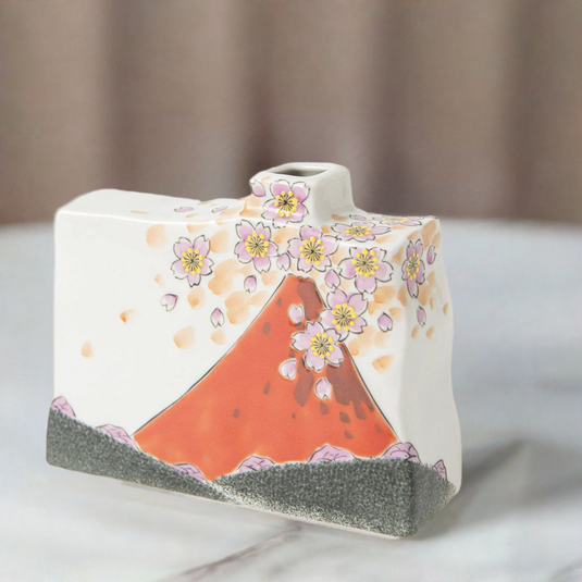 KUTANI WARE SINGLE-FLOWER VASE – RED FUJI BY FUKUDA SHŌRYŪ (GIFT