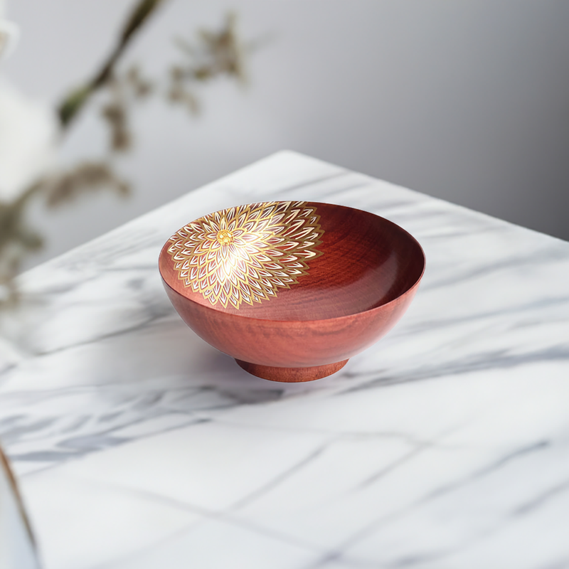 YAMANAKA LACQUERWARE CHRYSANTHEMUM MAKI-E TOCHINOMI SAKAZUKI (RED LACQUERED)