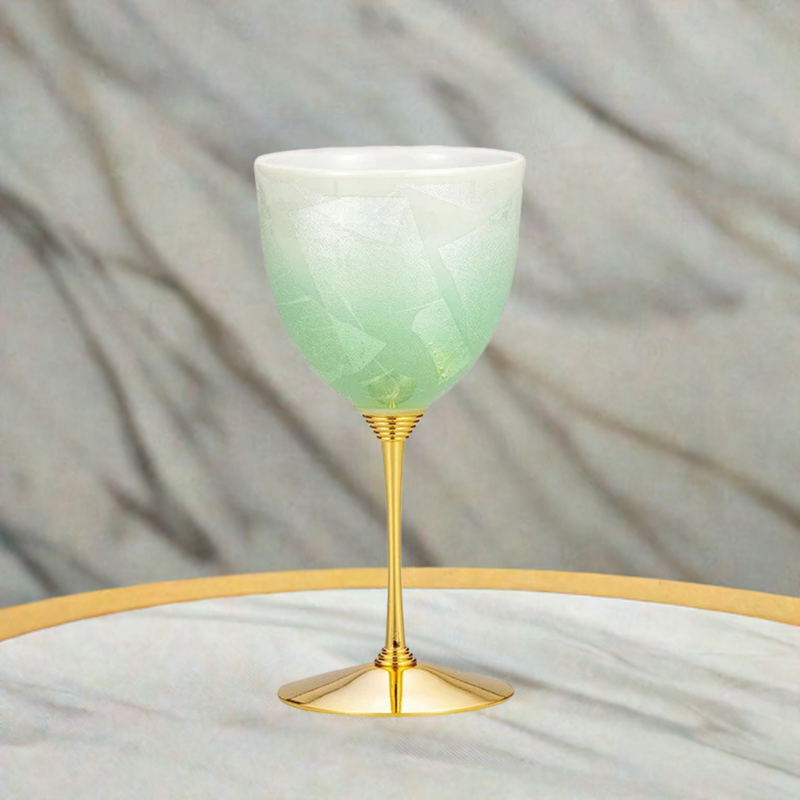 KUTANI WARE WINE CUP SILVER GREEN
