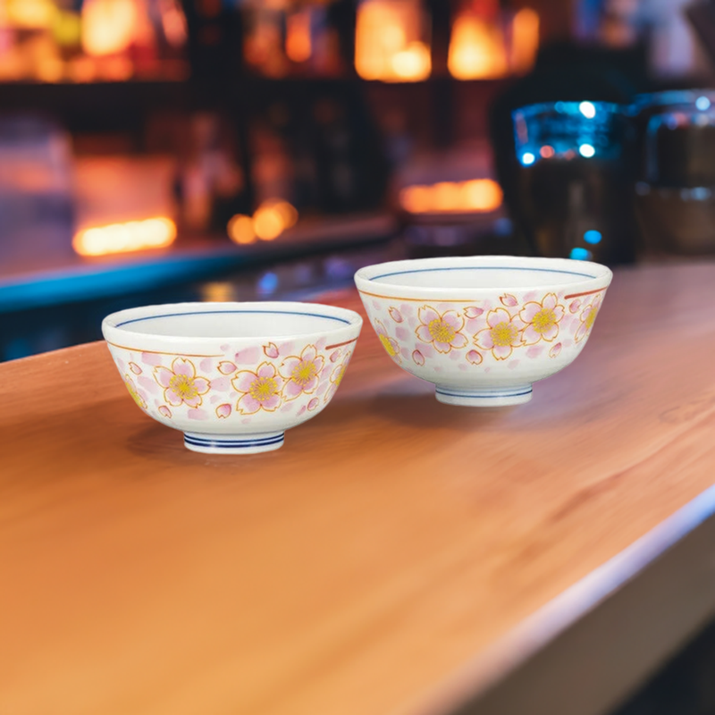 KUTANI WARE SET OF RICE BOWLS(SAKURA HANAMON DESIGN)
