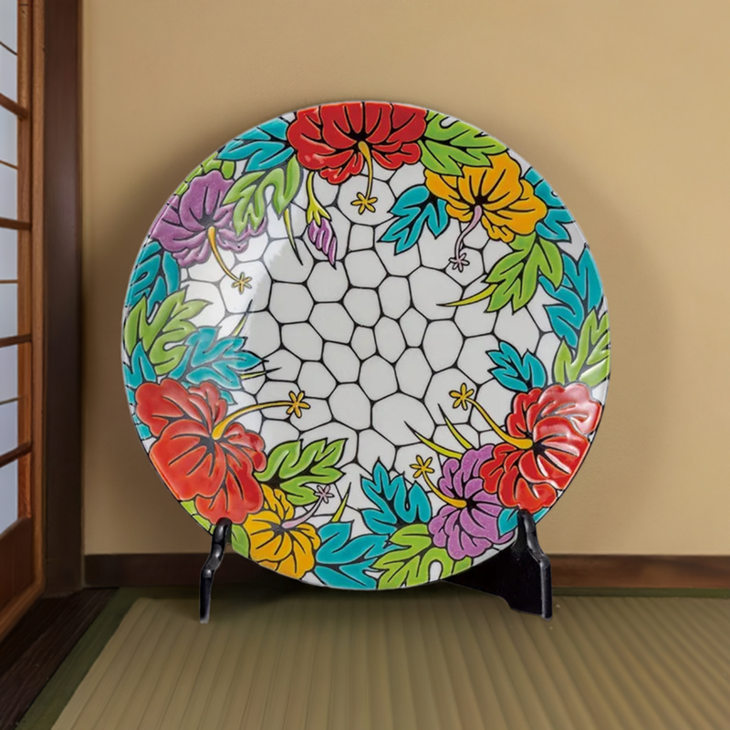KUTANI WARE DECORATIVE PLATE AYA HIBISCUS / TAKAYUKI HASEGAWA