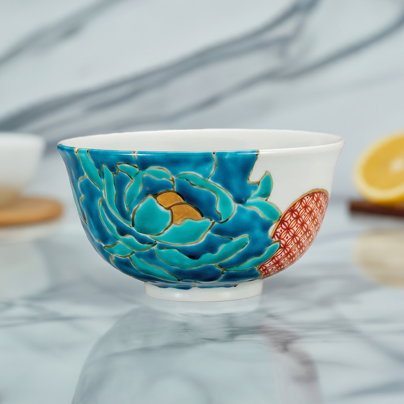 JAPAN KUTANI DONBURI BOWL BLUE PEONY /TSUYOSHI SATOU