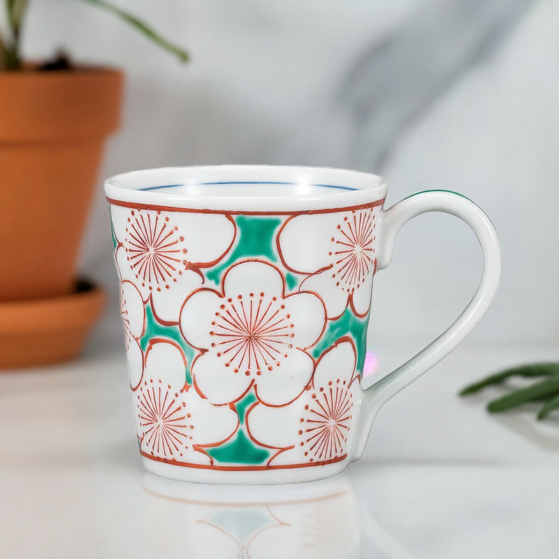 JAPANESE KUTANI MUG CUP GREEN PLUMS