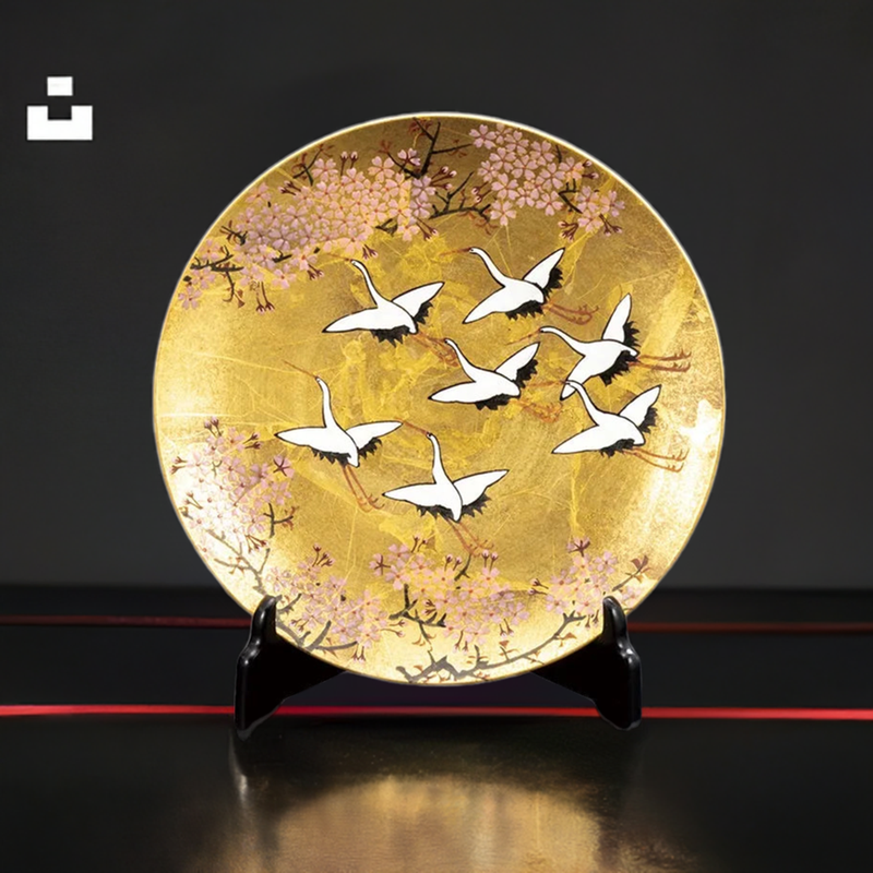 KUTANI JAPANESE DECORATIVE PLATE GOLD LEAF AYAZURU / TAKASHI KITAMURA