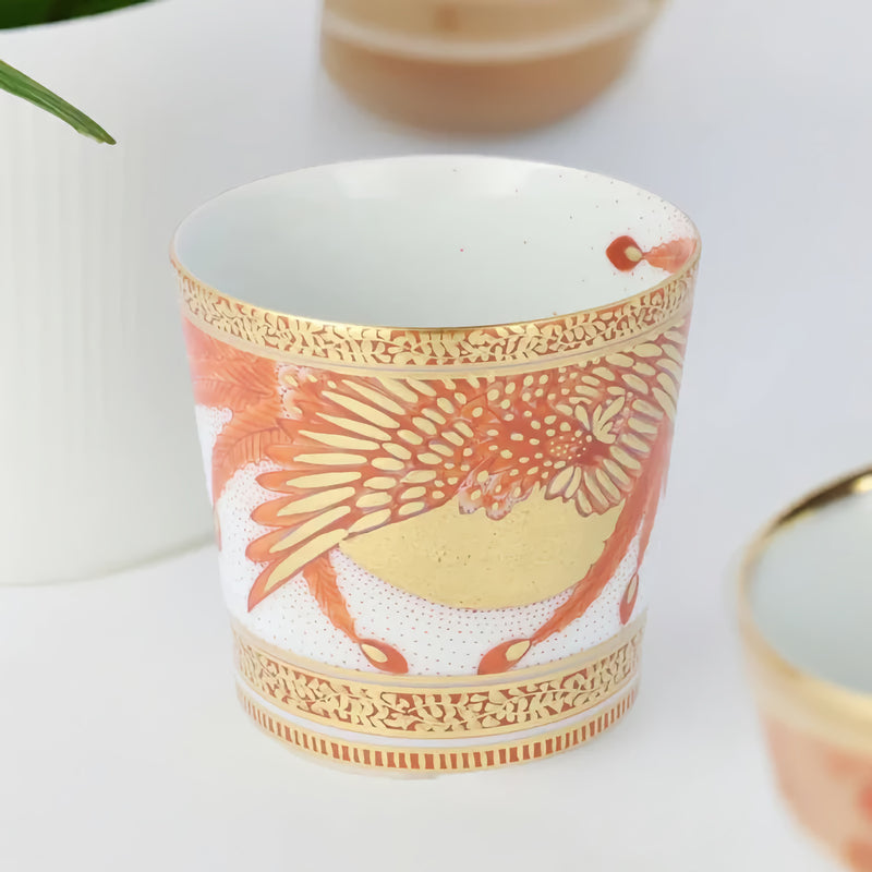 KUTANI WARE ROCK CUP (GOLD BROCADEHAND PHOENIX PATTERN)YOSHINORI FUKUDA