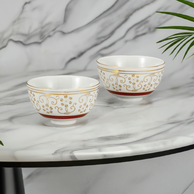 JAPANESE KUTANI RICE BOWL SET - SHIROCHIBU TESSEN DESIGN