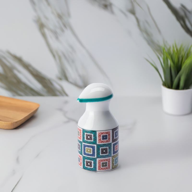 KUTANI WARE PATTERNED SOY SAUCE DISPENSER ISHIDATAMI DESIGN SEIKOU KILN, JAPANESE CERAMIC SAUCE CONTAINER