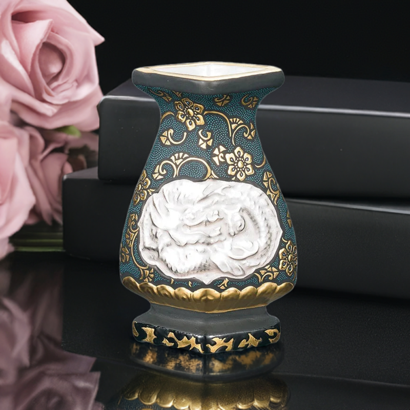 KUTANI WARE FLOWER VASE MORIKIN KARAKUSAMON AOCHIBU DRAGON AND PHOENIX DESIGN/KINGYOKU NAKADA