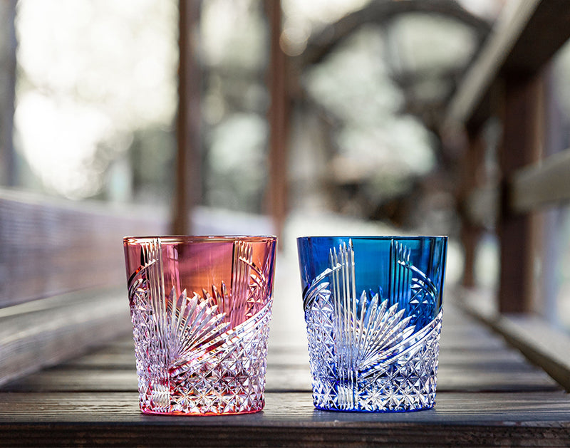 A Pair of Whiskey Glasses, Edo Kiriko “Paper Crane”