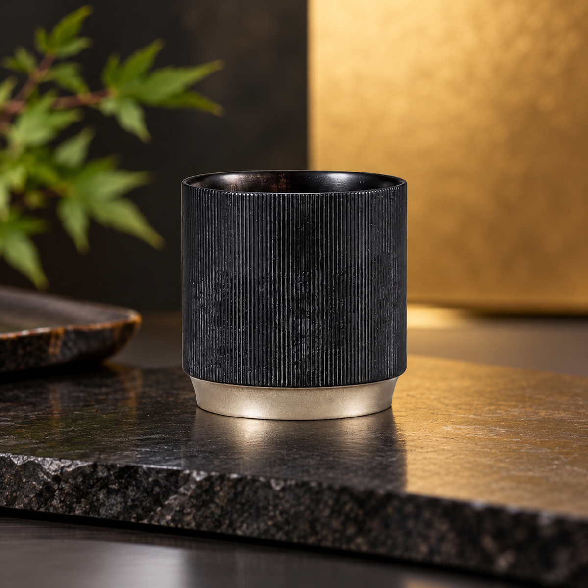 YAMANAKA LACQUERWARE MIZUME SAKURA ROCK CUP – TREE RINGS BLACK