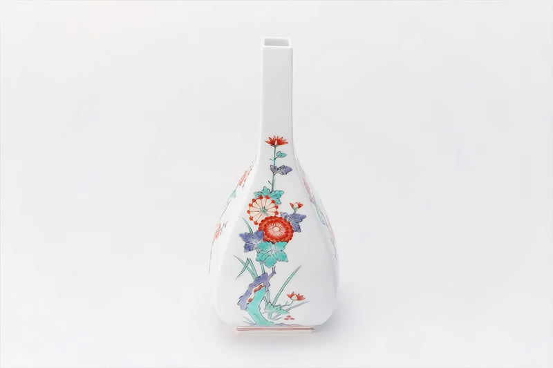 KAKIEMON KILN ARITA PORCELAIN SQUARE IKEBANA VASE – CHRYSANTHEMUM, PLUM BLOSSOM AND BIRD MOTIF