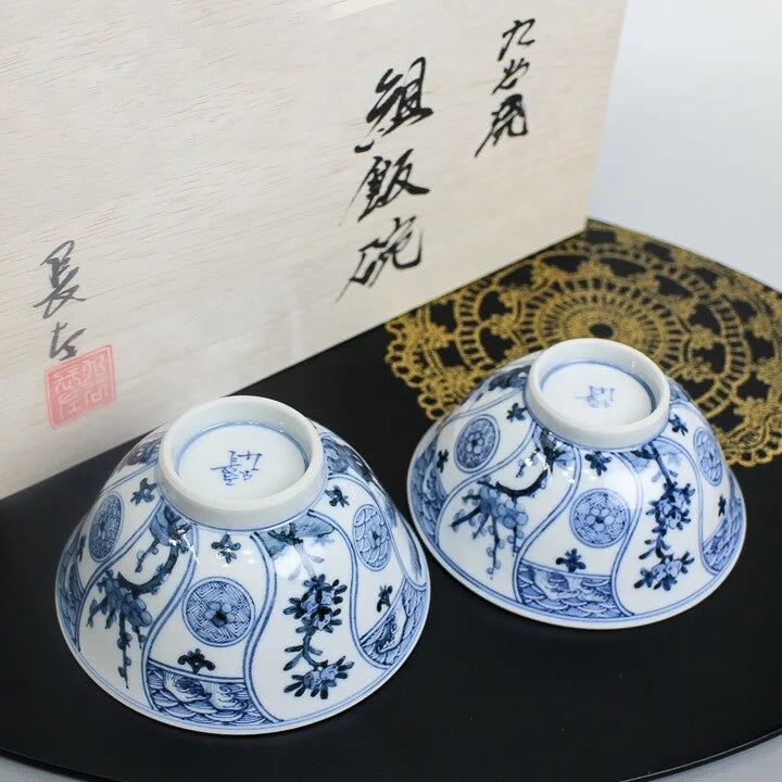 KUTANI WARE (IMPERIAL HOUSEHOLD AGENCY OFFICIAL KILN)SET RICE BOWL SEIKA KICHIJUKA MON / CYOZA YAMAMOTO