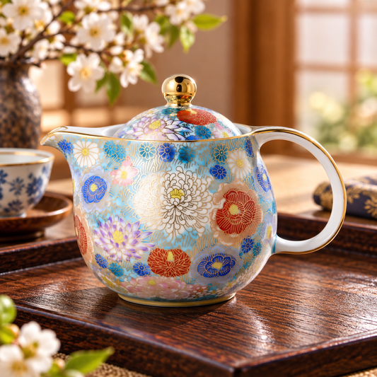 KUTANI JAPANNESE  TEAPOT CHOOSE FROM 5 COLORS – KIN-HANAZUME(WITH STRAINER)