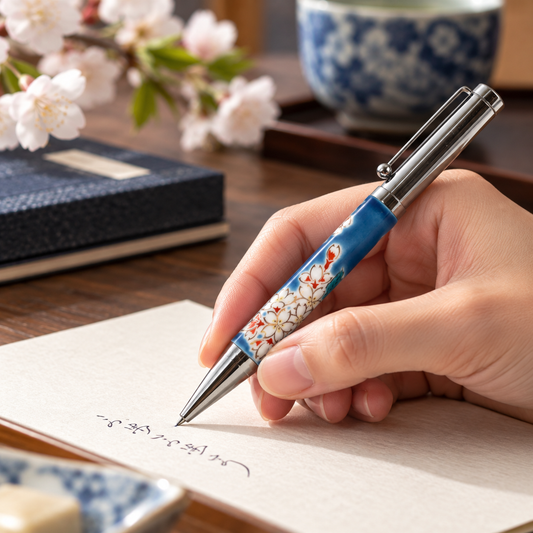 KUTANI WARE BALLPOINT PEN (SAKURA DESIGN) BP-07 - SEIKOU KILN